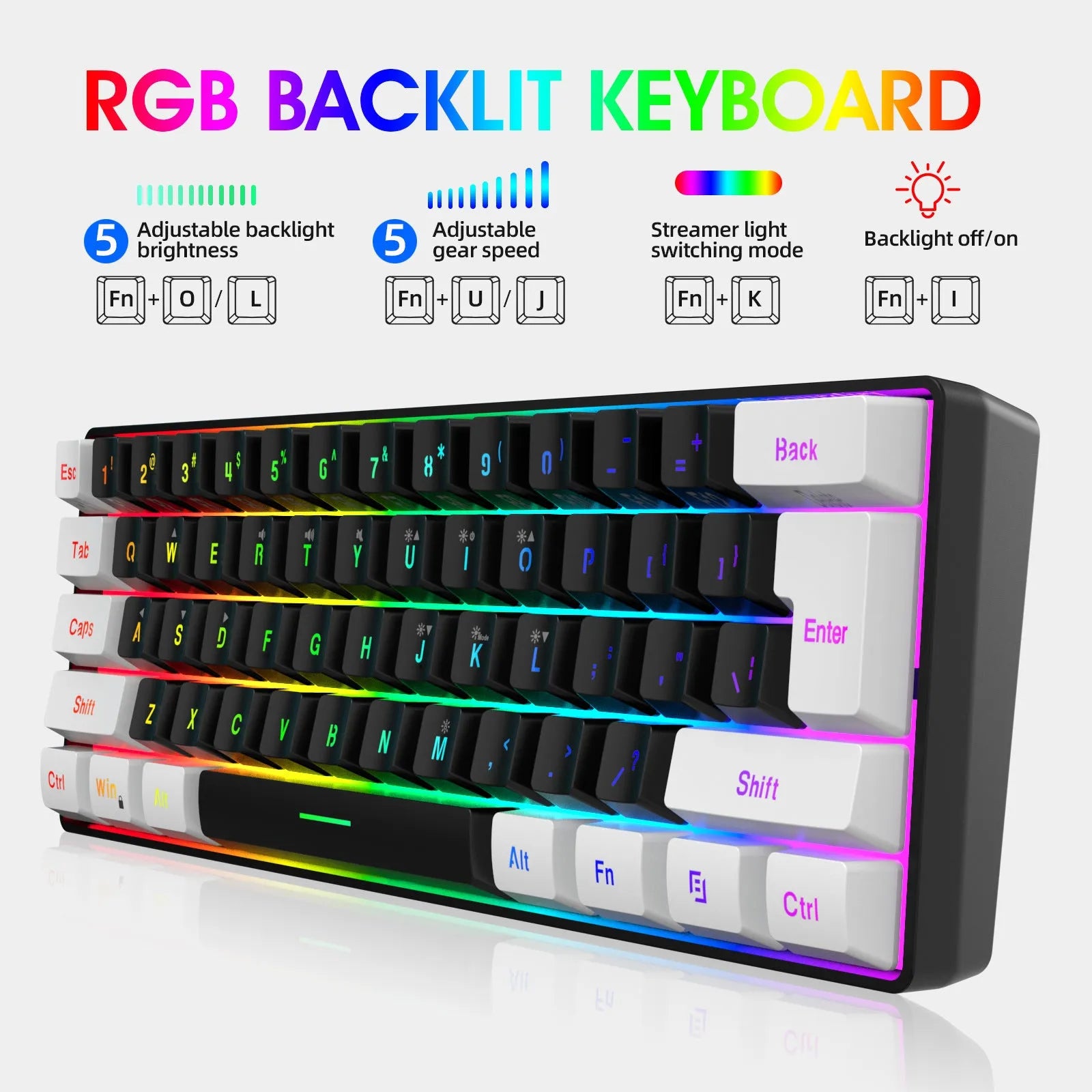 Simple wired 61 key membrane keyboard in white and black colour with compact 28.7cm design