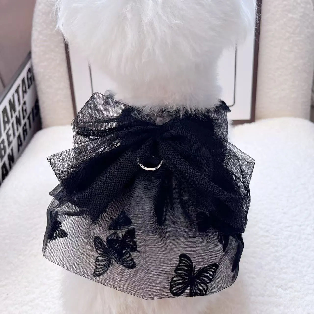 Black polyester tulle skirt for small pet dog or cat, princess style