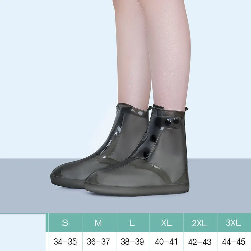 White PVC high top reusable women's water resistant shoe covers showing anti-skid sole and high cylinder design