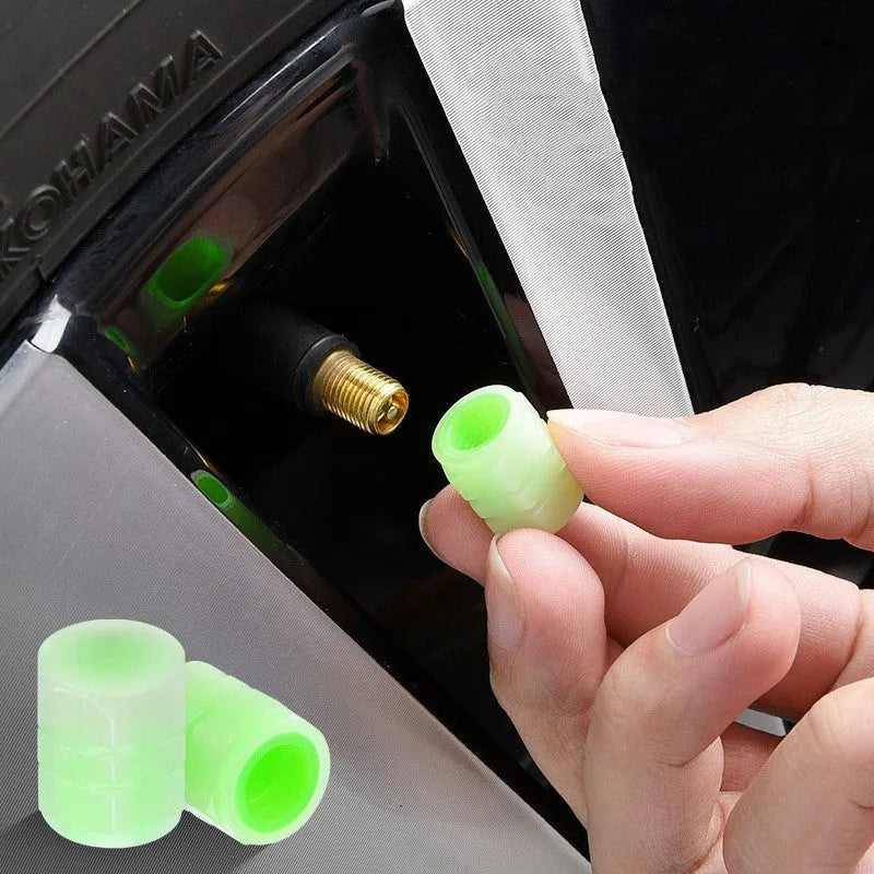 Rubber luminous car valve caps measuring 16mm diameter for universal tyre valve stems