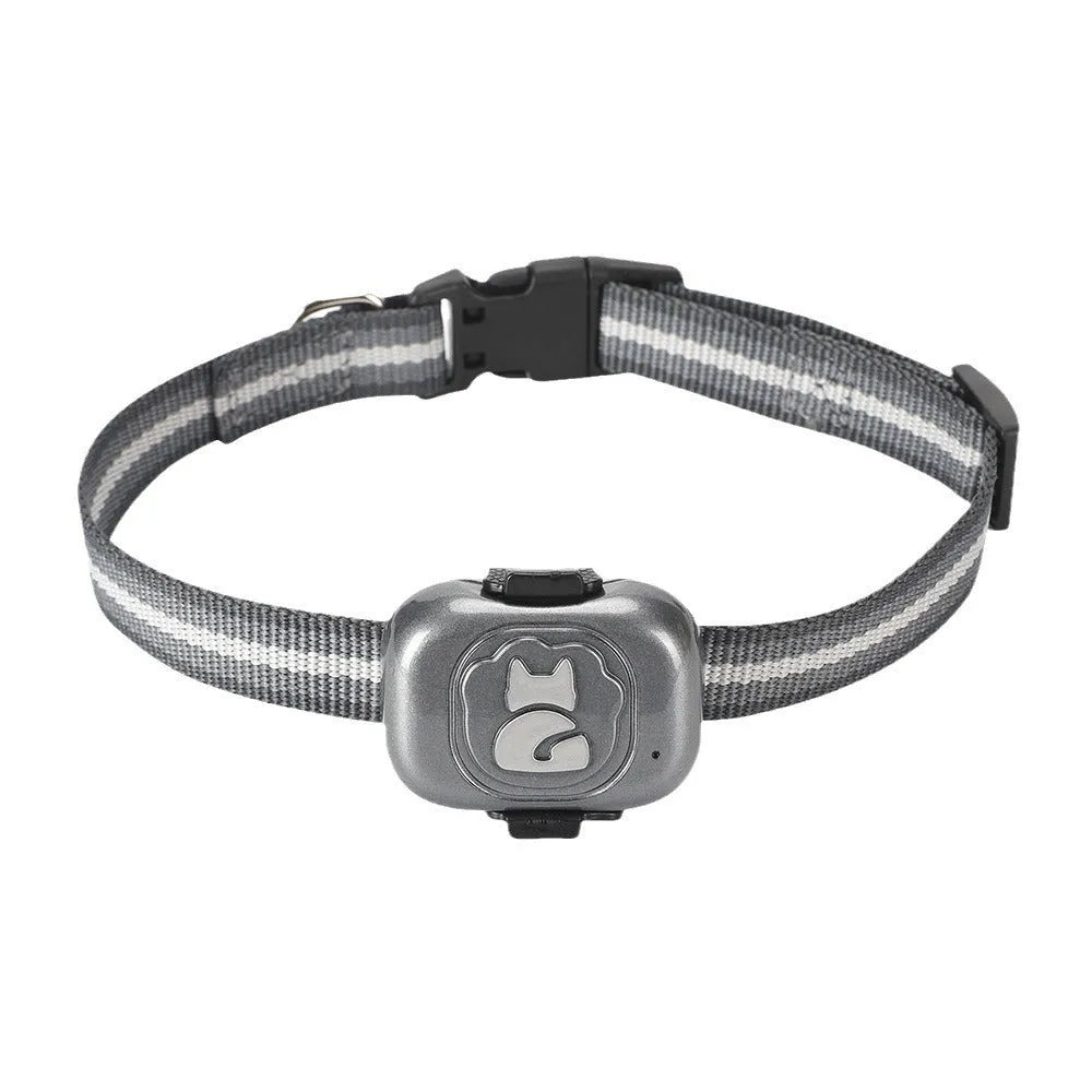 Black Pet GF-07 GPS locator tracker with hanging rope on a dog collar.