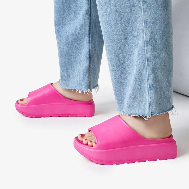 Women's fish mouth beach slippers with thick EVA soles in beige, black, khaki or rose red colours