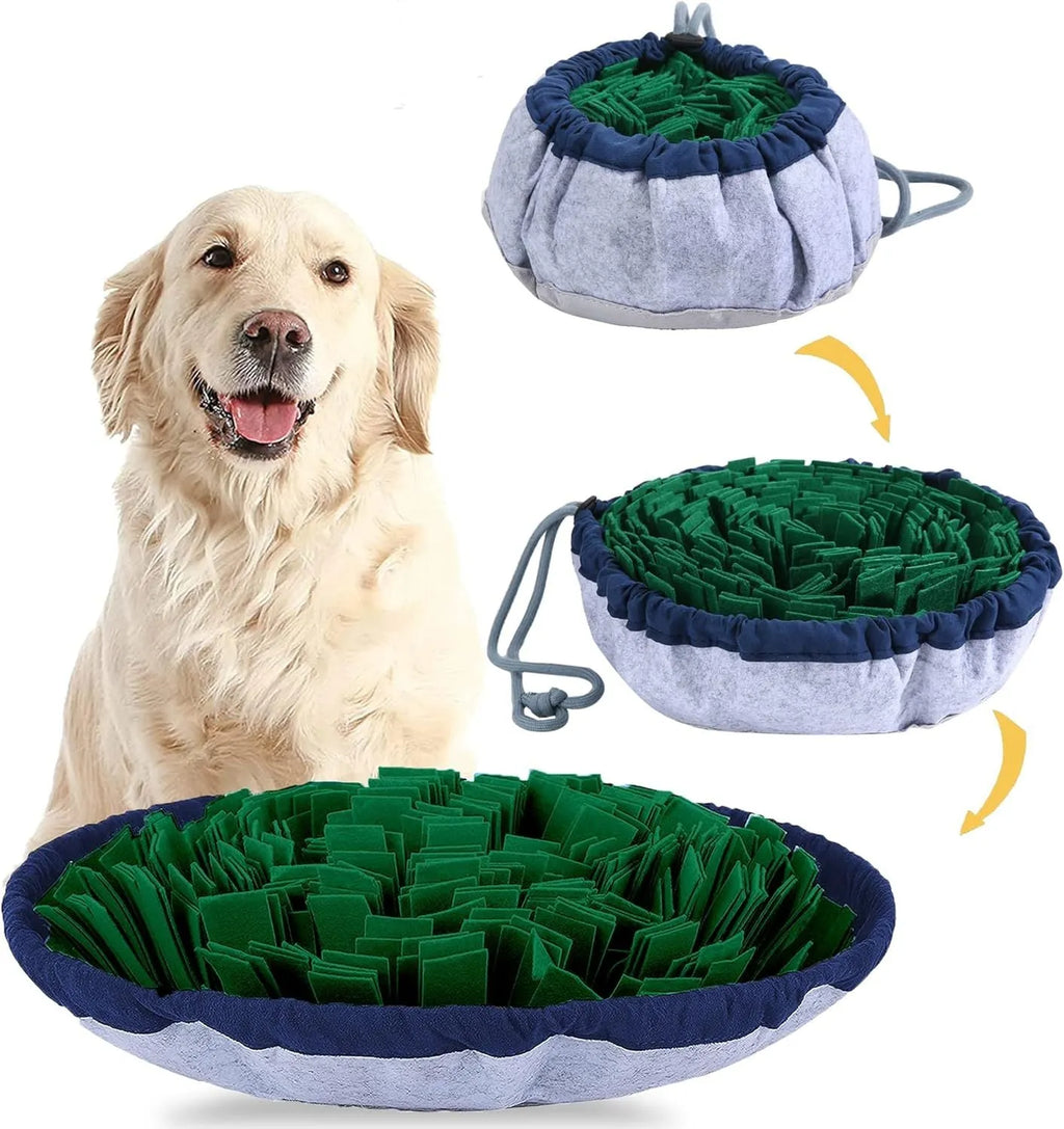 Large blue adjustable snuffle mat for dogs with fabric strips and non-slip backing