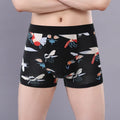 Men's cotton boxer underwear showing U-shaped convex design, mid-rise waistband, and floral pattern options