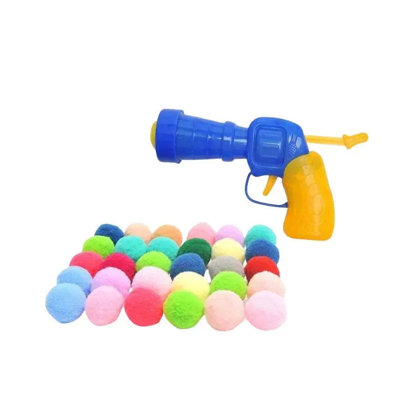 30cm pet toy launch gun with set of soft plush shooting balls for interactive cat and dog play