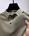Men's business casual cotton blend short-sleeved lapel polo shirt in Khaki