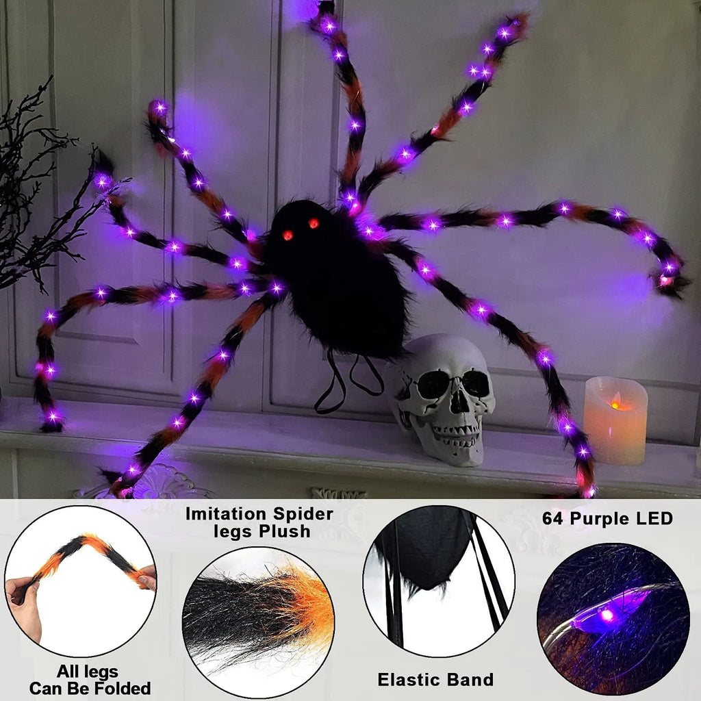 Halloween spider backpack with LED lights in plush sugar bag design