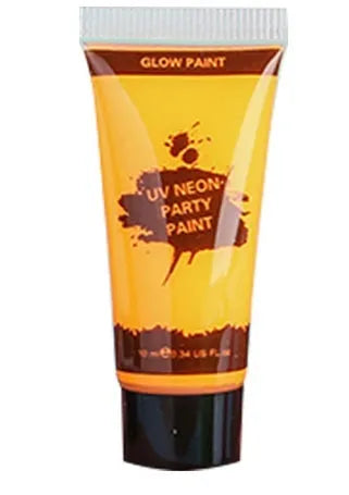 25ml squeeze tube of neon face paint in red, yellow, green, purple, orange, or pink for body art.