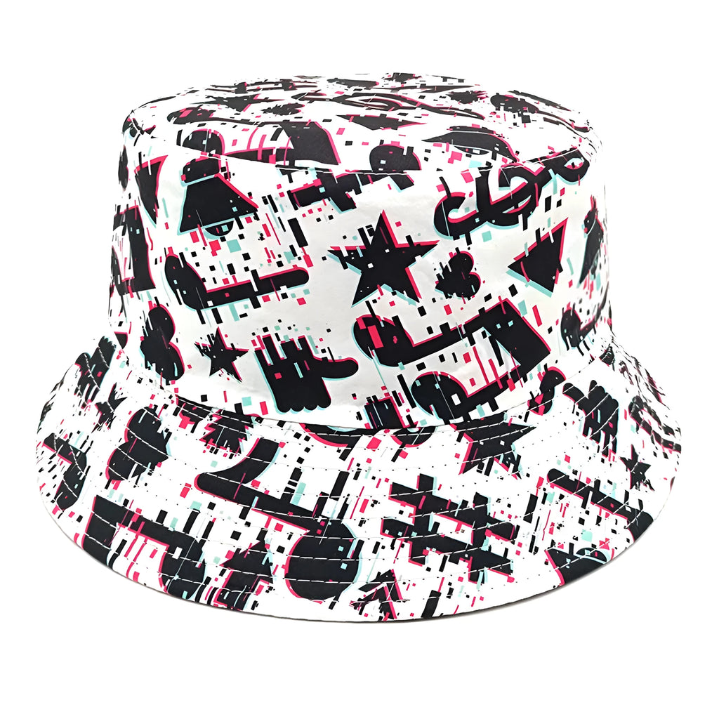 Musical note patterned polyester bucket hat with dome crown for outdoor sun protection