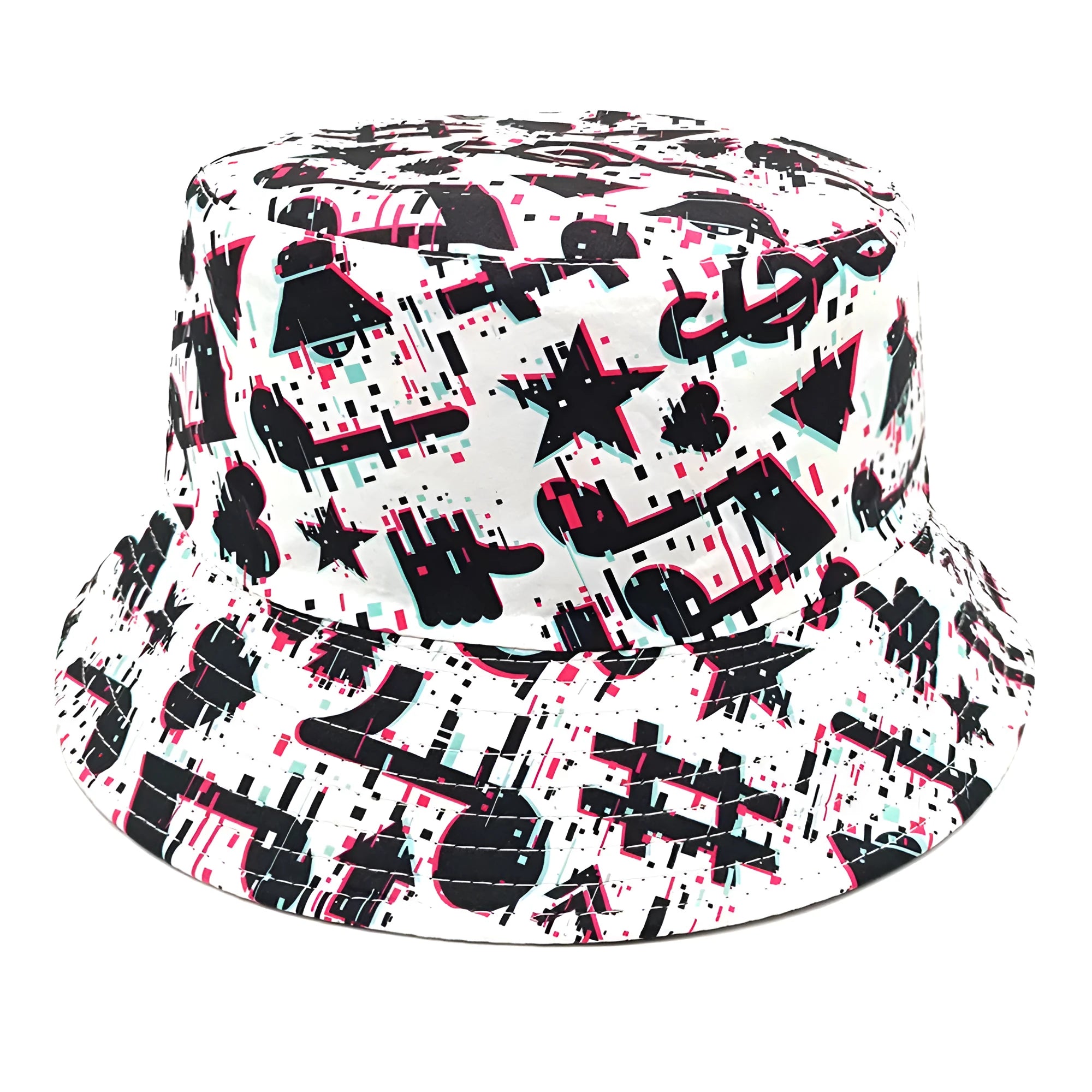 Musical note patterned polyester bucket hat with dome crown for outdoor sun protection