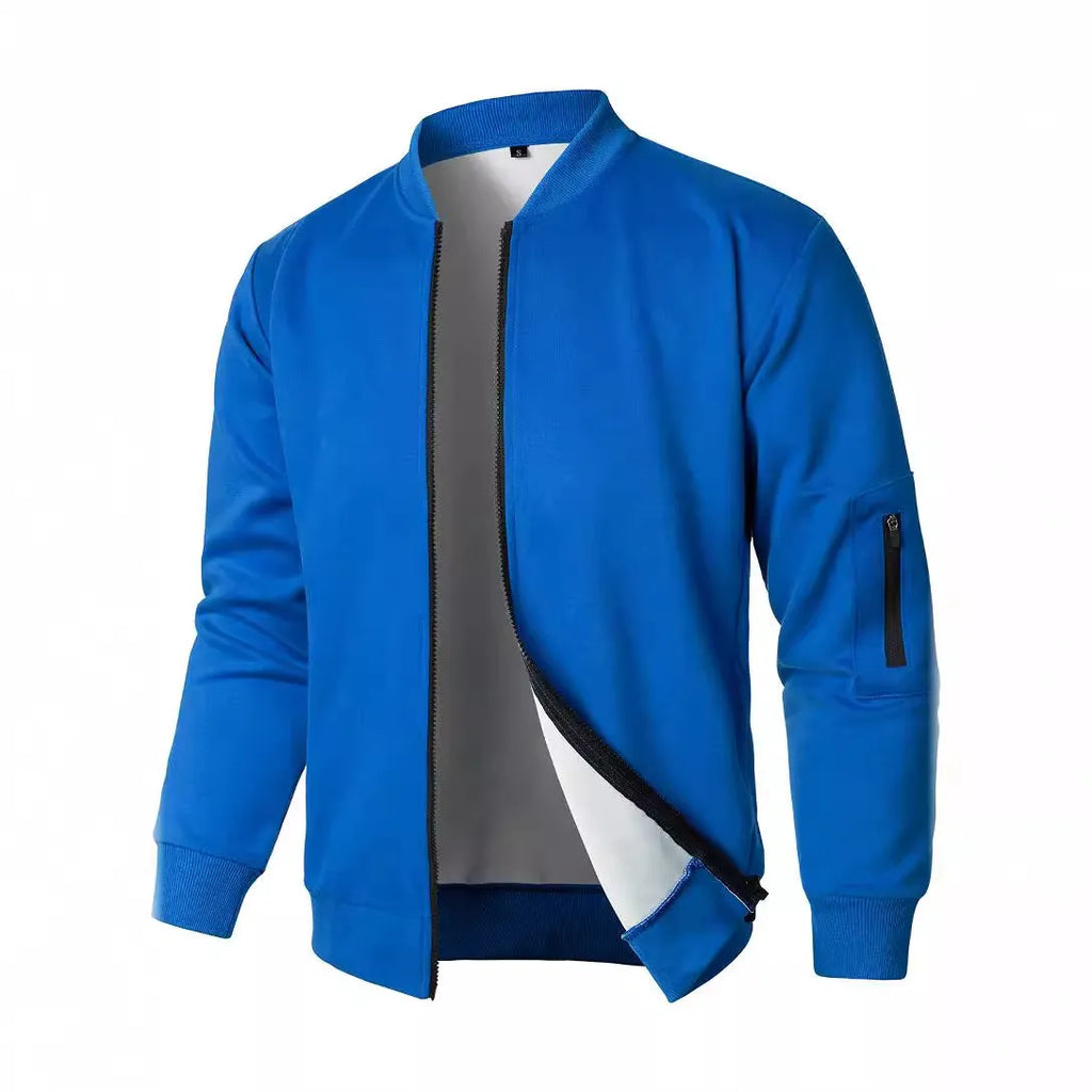 Men's loose fit knitted jacket in black, blue or grey with long sleeves and edging detail