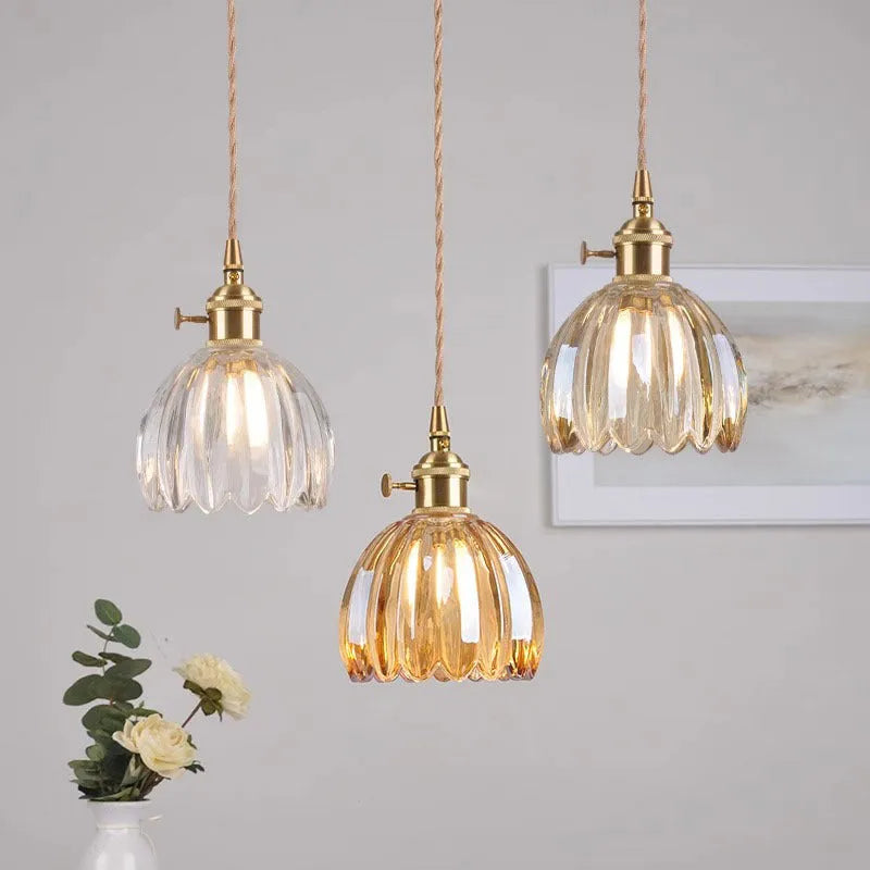 Vintage Nordic style glass flower chandelier with coloured glass shades for bedroom bedside lighting