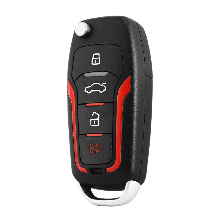 Red and frosted black one-way remote control car alarm system with two remotes for 3000m range and GPS tracking.
