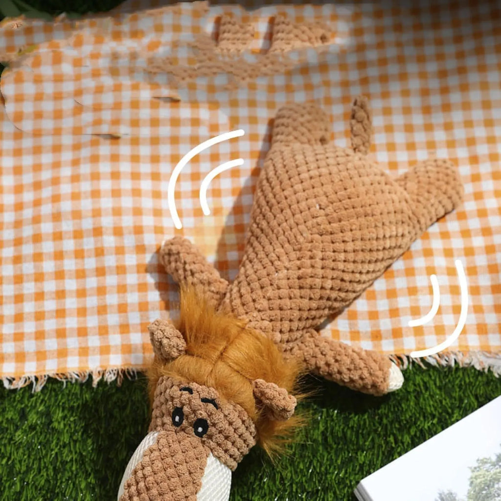 Plush dog dental toy with corn kernel texture and animal shape in green colour