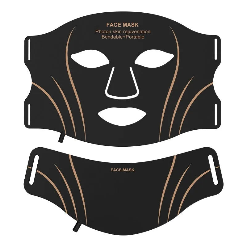 Black gold silicone LED facial beauty mask with headband and touch screen controls