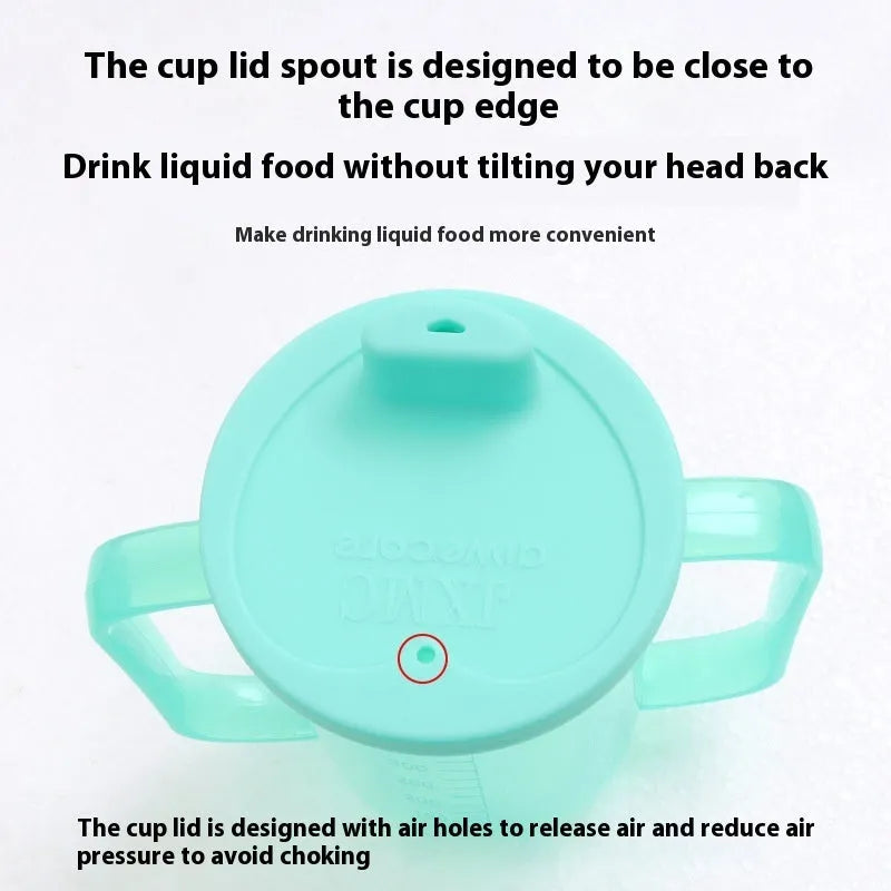 Oblique mouth bedside drinking cup with handle and lid for elderly and pregnant women