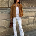 Men's solid colour retro-style loose-fit casual jacket on a model