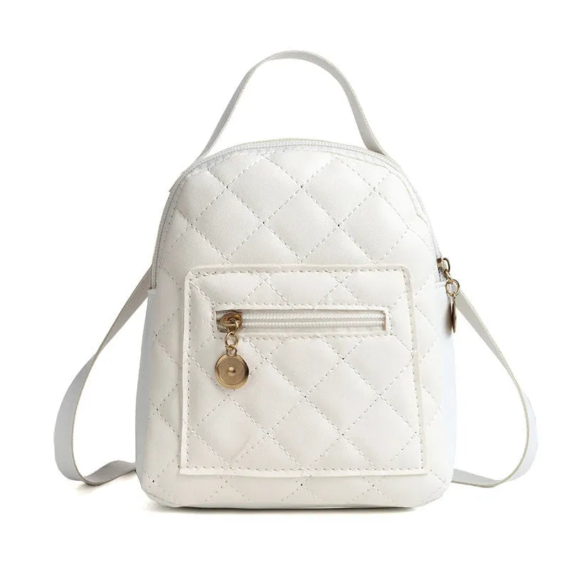 Girls' Korean style embroidered hard square backpack in PU material measuring 16x7x19cm