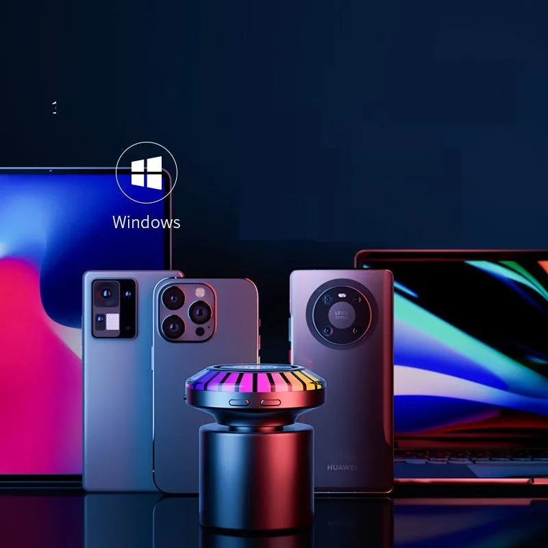 Small square voice-controlled Bluetooth atmosphere lamp with polar light effects on a surface.