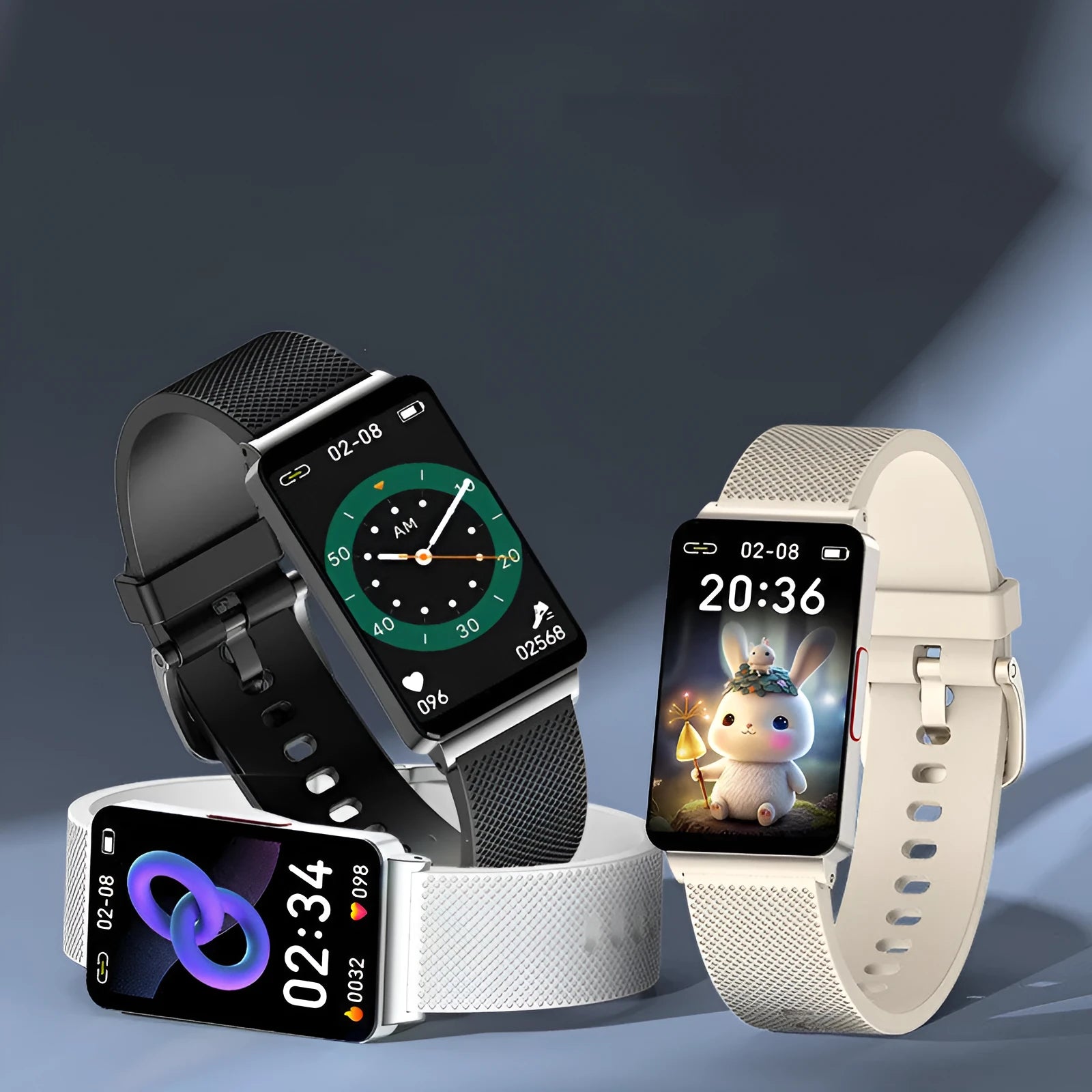 EP08 Smart Bracelet with touch display and TPU strap in black, gold, or silver colour options