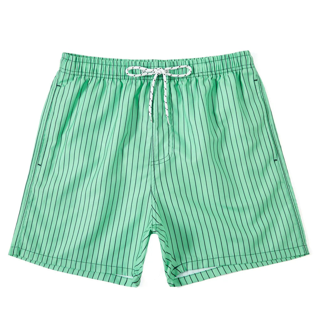 Men's striped beach shorts in polyester blend fabric with triangle lining