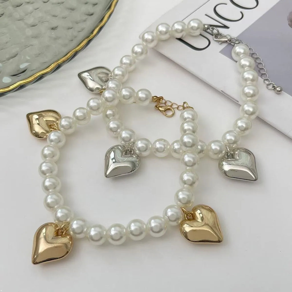 Heart-shaped pearl beaded jeans chain in mixed colour, plastic resin women's accessory