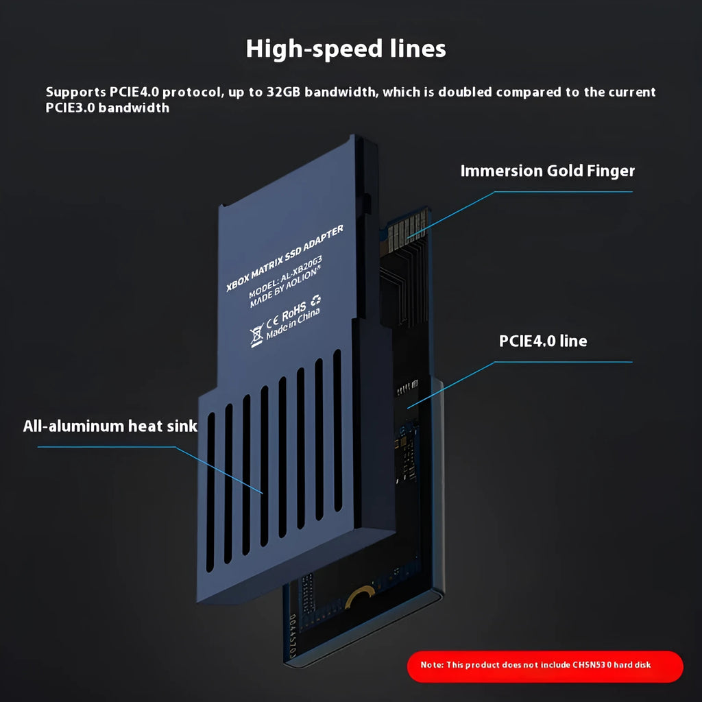 Aluminium alloy Xbox Series XS hard disk switching box with CFexpress to M.2 SSD interface.