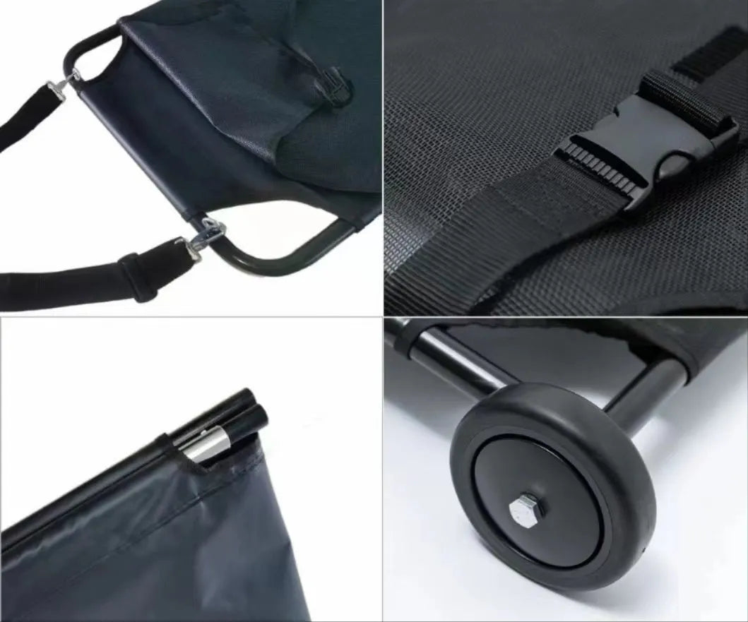 Black aluminium alloy pet stretcher for large dog emergency transfer