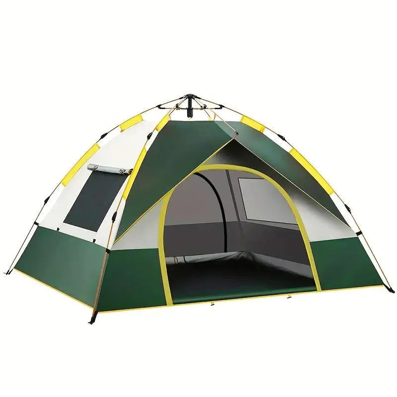Dark green silver glue automatic camping tent for 3-4 people with fibreglass poles