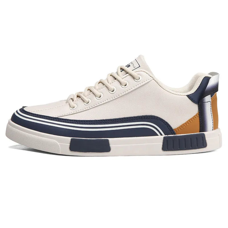 Men's white and green canvas casual shoes with mesh ventilation panels and flat heel