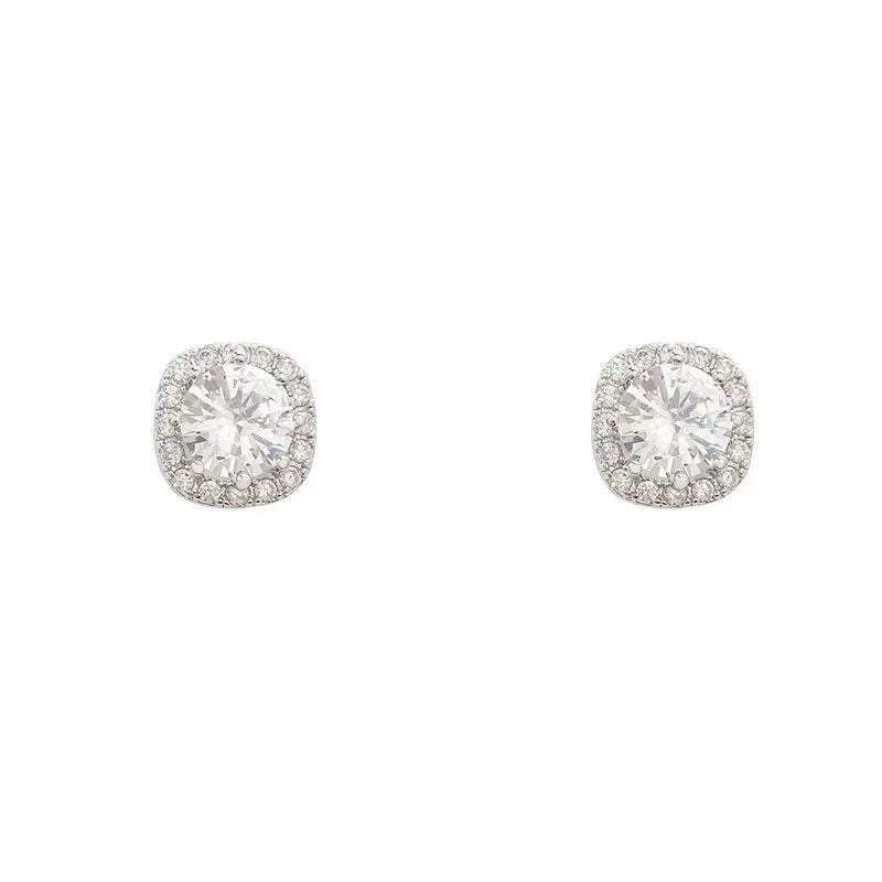 Women's square diamond geometric earrings in silver colour with quadrilateral design elements