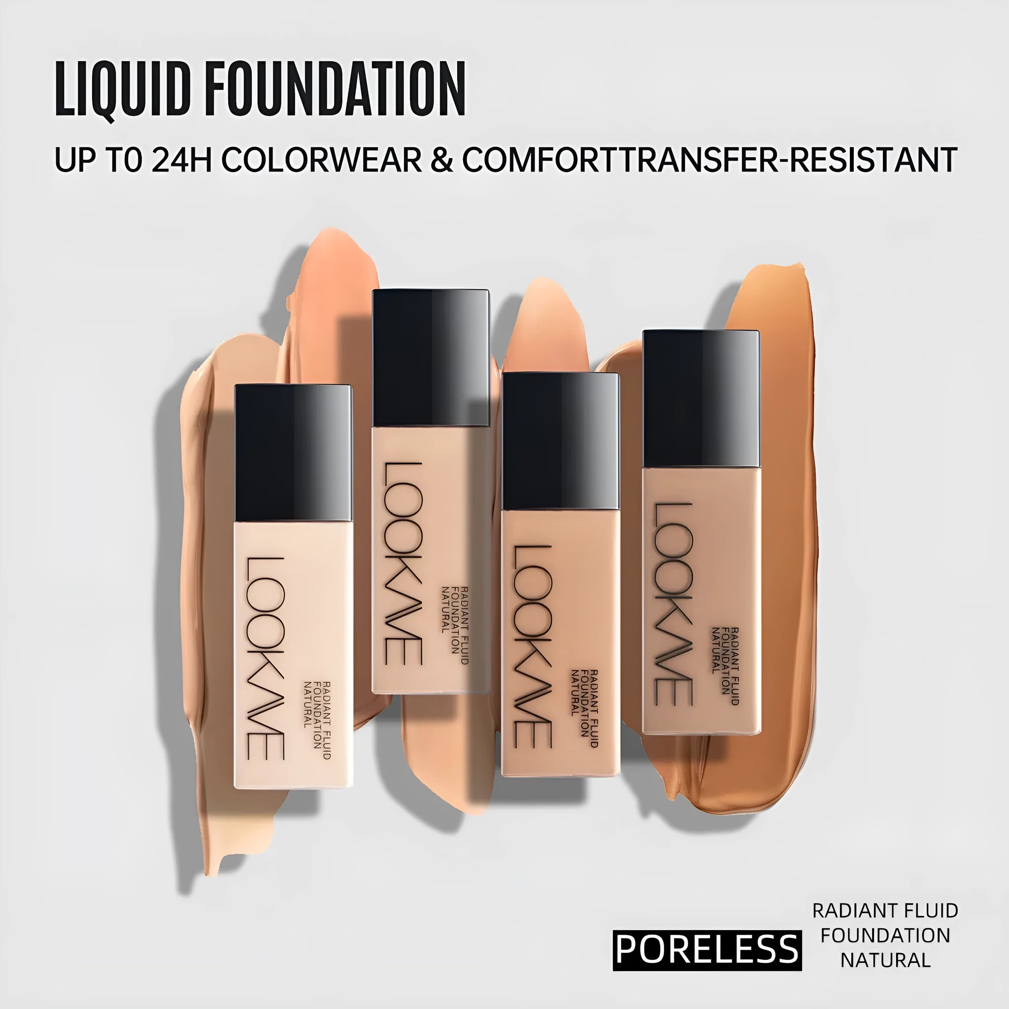 LOOKAVE matte liquid foundation bottle in ivory white shade from the LK63C colour range