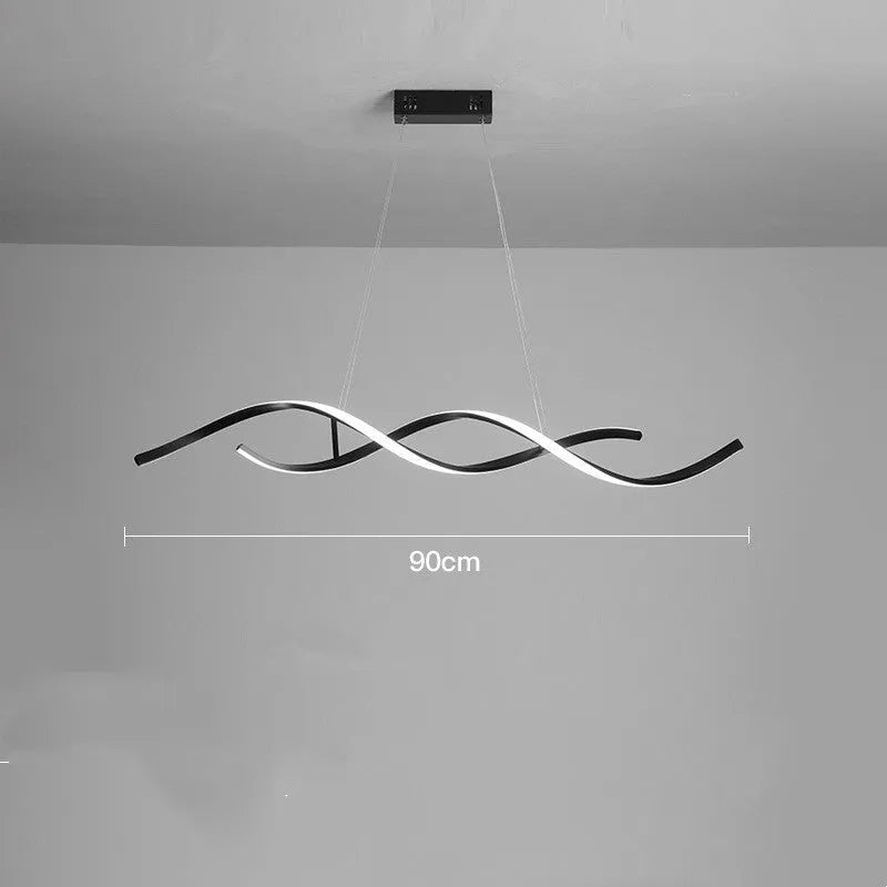 Minimalist post-modern Scandinavian LED chandelier black, remote control dimmable, 90cm length