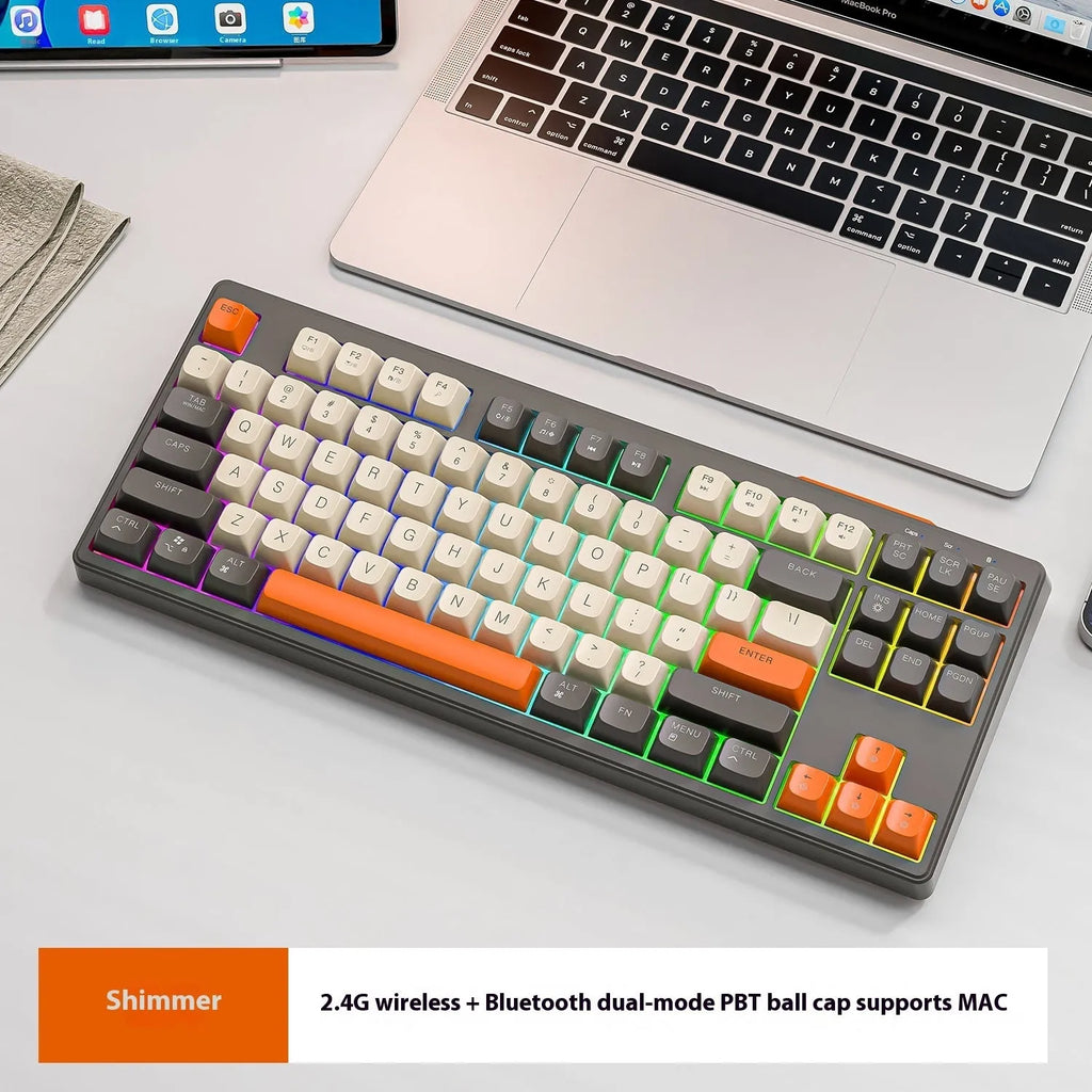 Wireless Bluetooth dual mode mechanical feeling keyboard in blueberry colour with 87-key compact layout