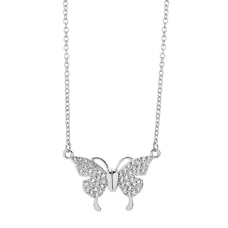 Women's clavicle necklace with magnetic butterfly pendant on twisted chain in gold finish
