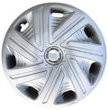 Universal ABS car wheel hub cover in a monochrome silver finish for a 15-inch wheel.