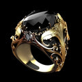 Silver men's wide face ring with geometric pattern and blue imitation gemstone detail.