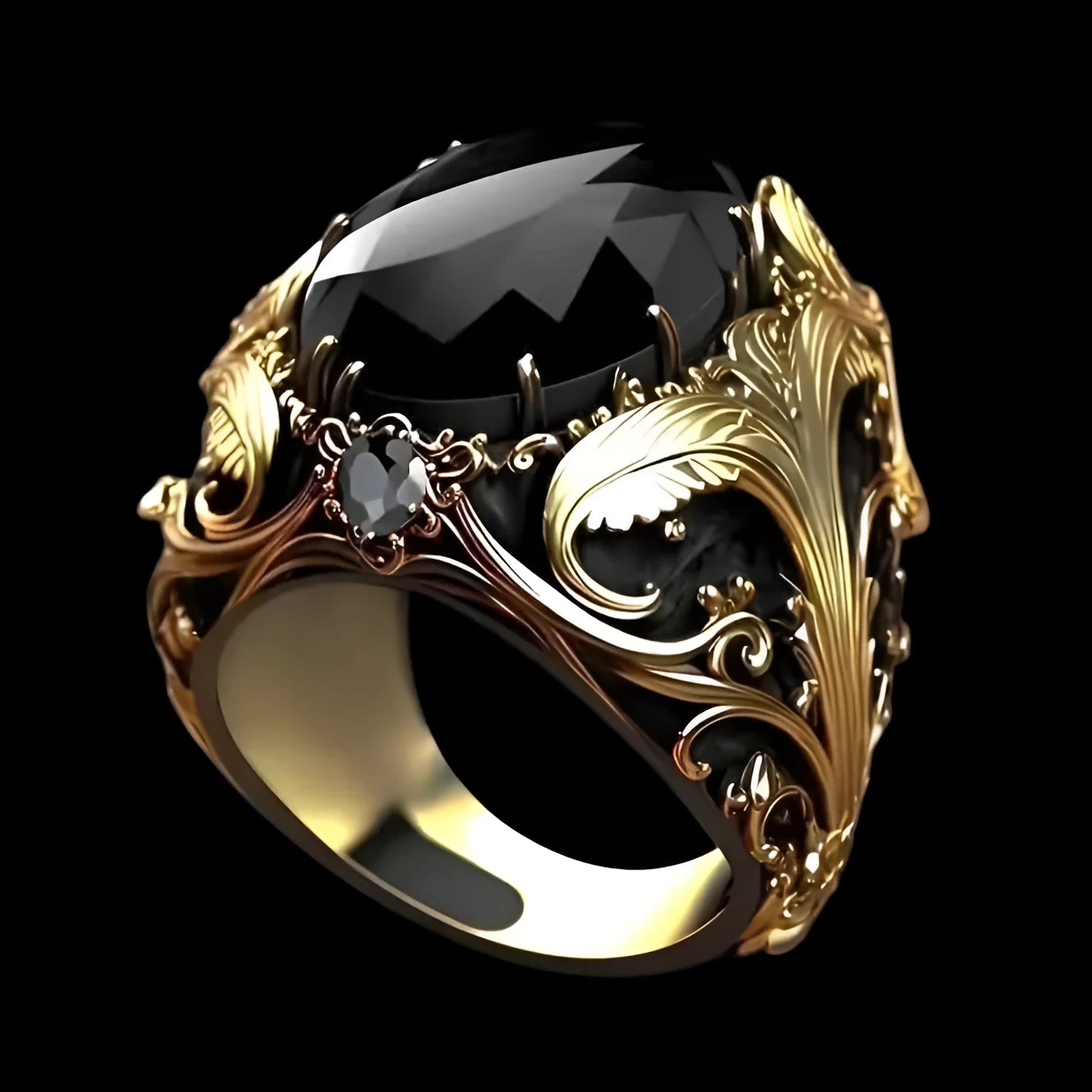 Silver men's wide face ring with geometric pattern and blue imitation gemstone detail.