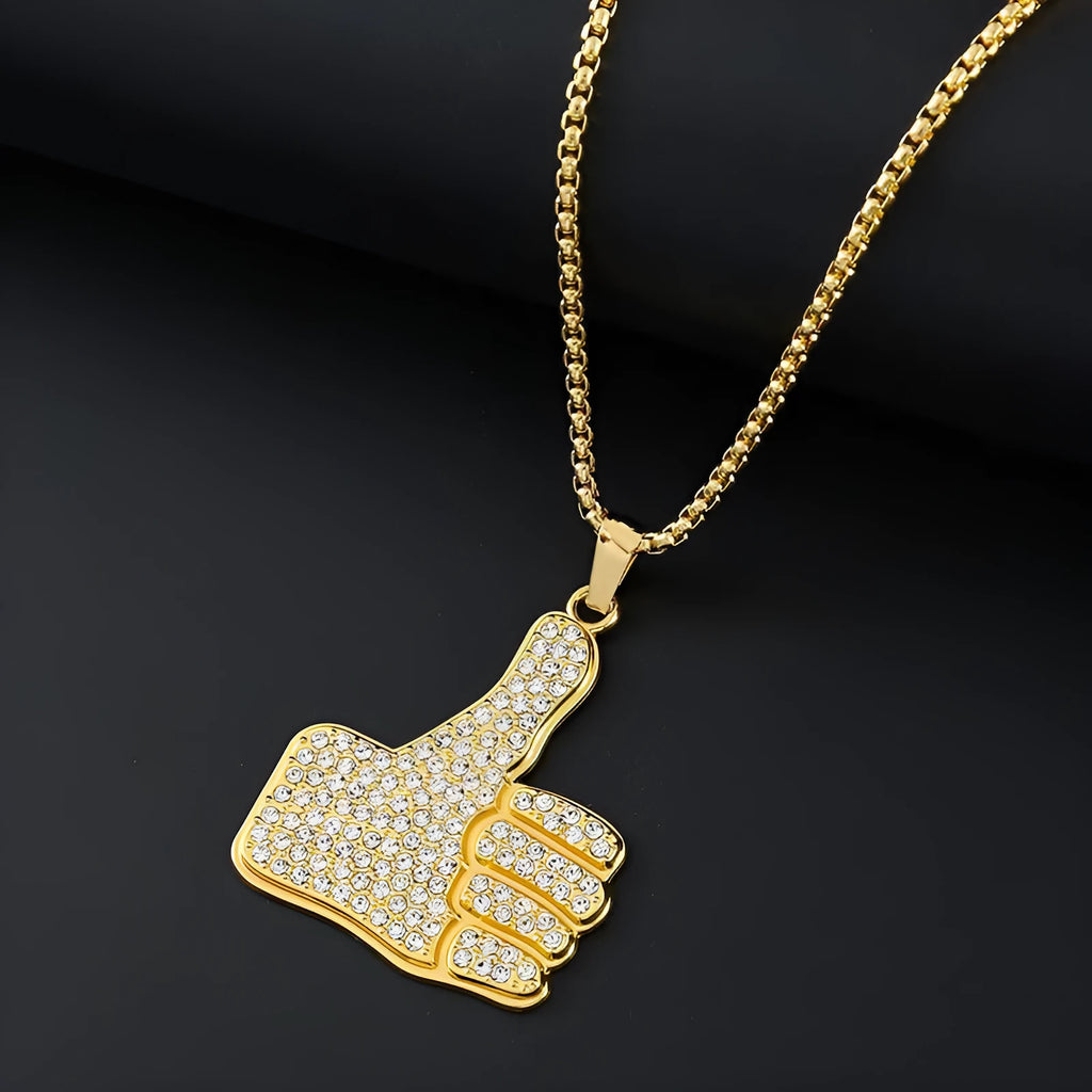 Gold-colour geometric pendant necklace for women with a clear inlaid zircon stone.