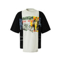Black and white T-shirt with broken collar deconstruction printed design