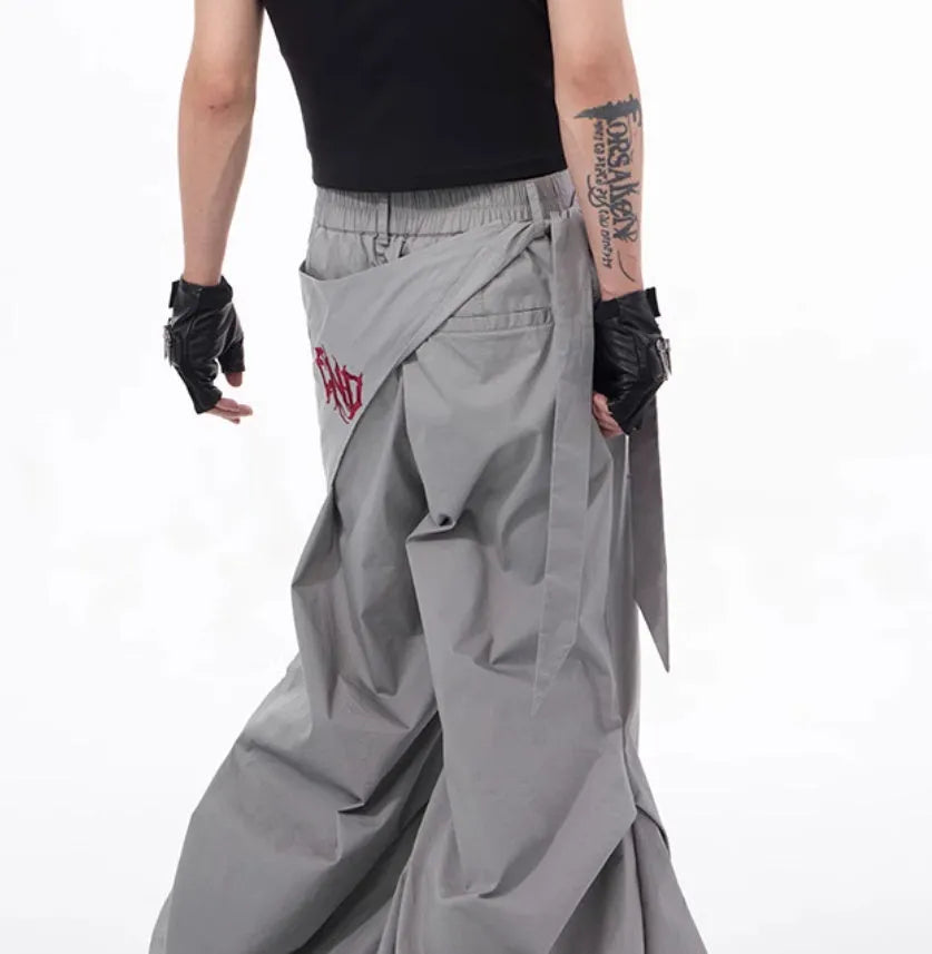 Boys black and grey wide leg summer pants with loose Korean style fit