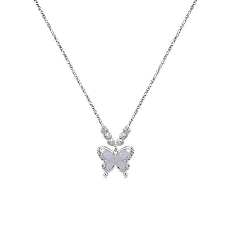 Silver butterfly necklace with opal detail on adjustable 41-50cm chain