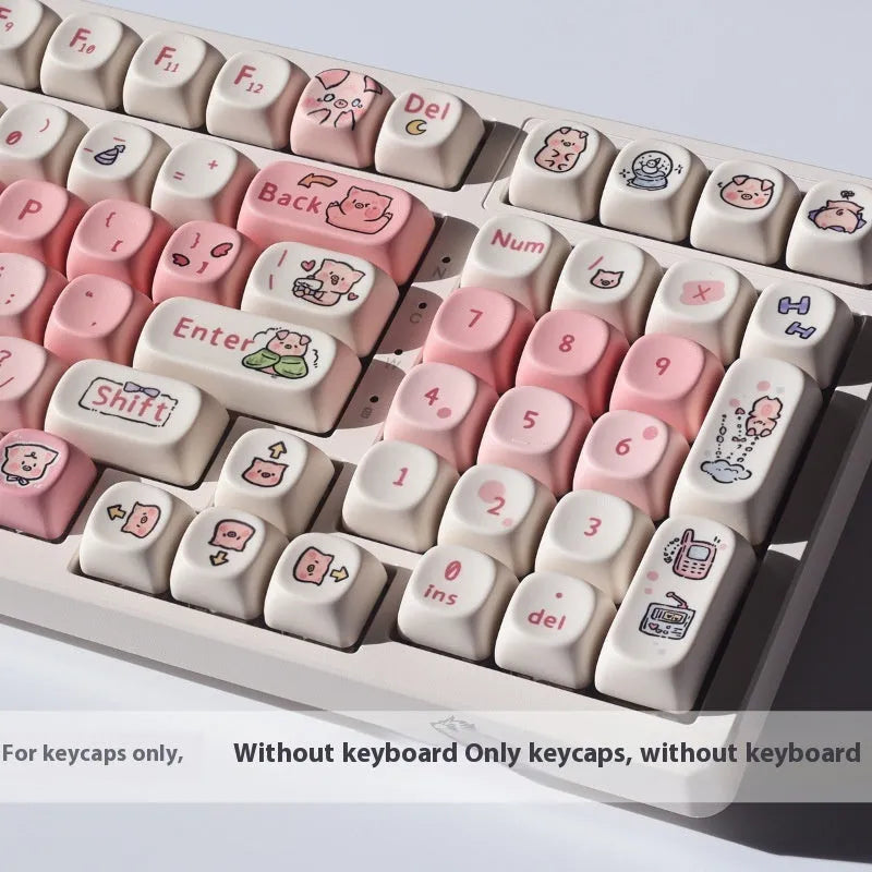 Pink Fragrant Pig themed key caps for mechanical keyboards with five-sided printing