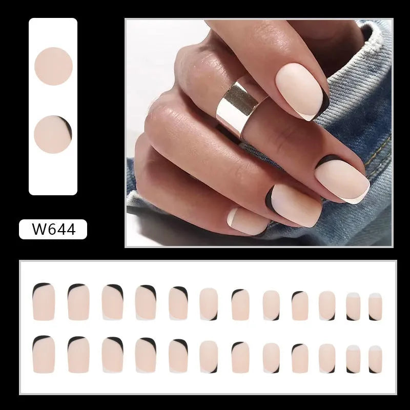 Black and white frosted matte false nails with mandarin duck colour split design.