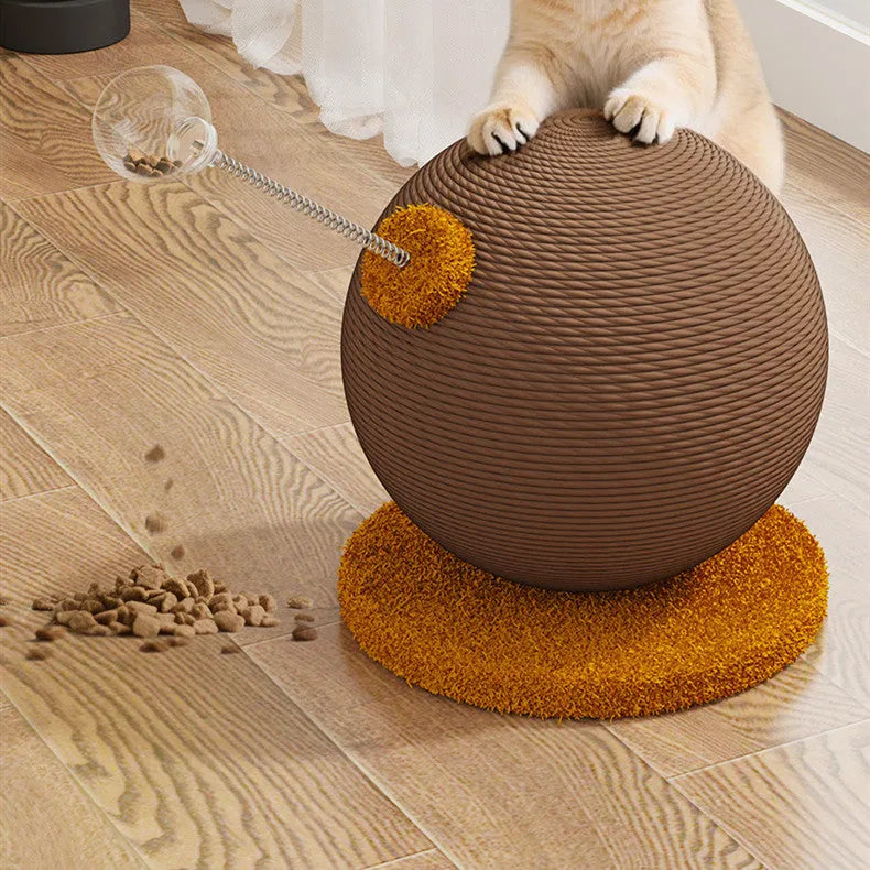 Hemp rope cat scratch board with attached toy in large and small size options