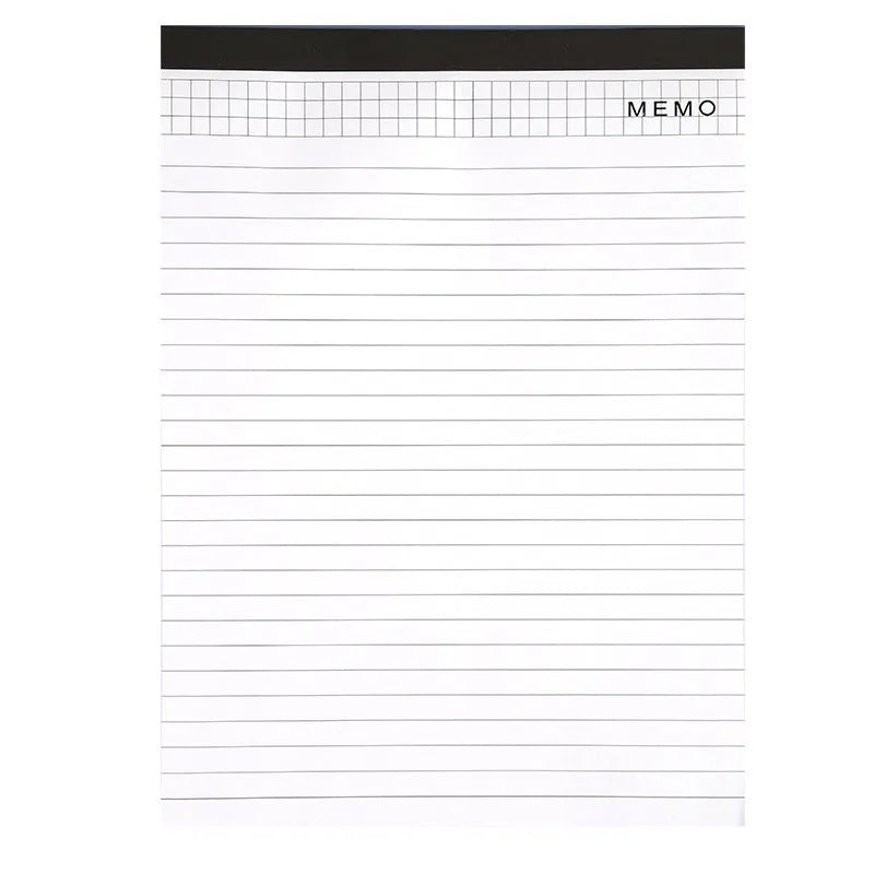 A4 tearable notebook with wireless adhesive binding, showing grid and lined page options