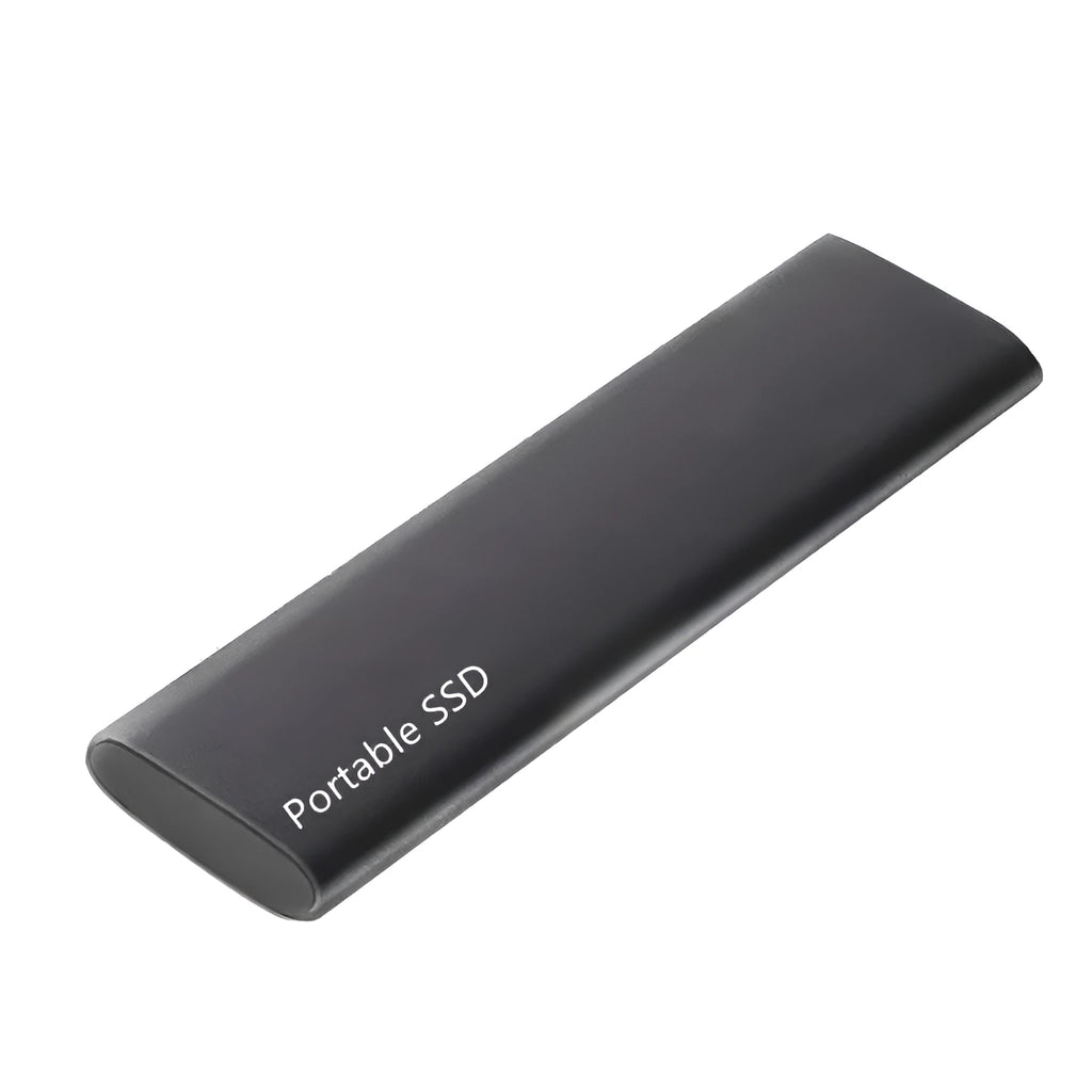 Ultra-thin metal external SSD hard drive in red, black, blue, or silver colour options.