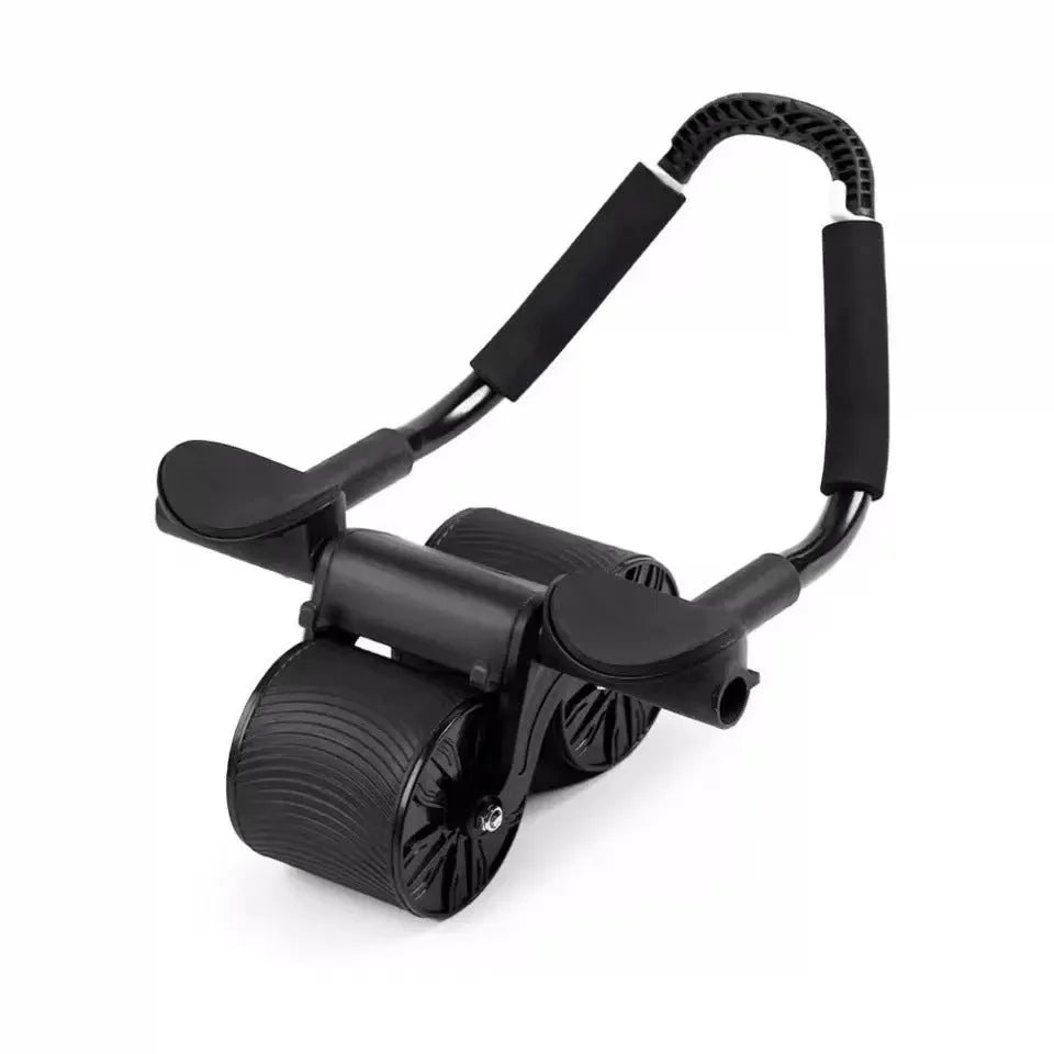 Automatic rebound abdominal exercise wheel and large red and black NBR yoga mat set for core workouts.