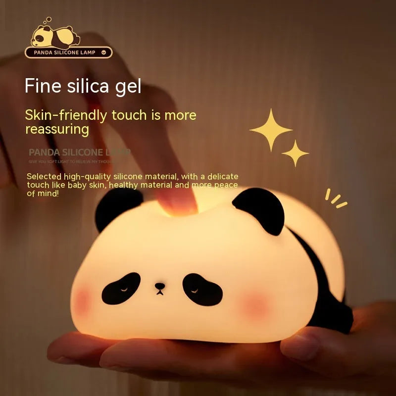 Panda-shaped silicone night light for children with warm white glow