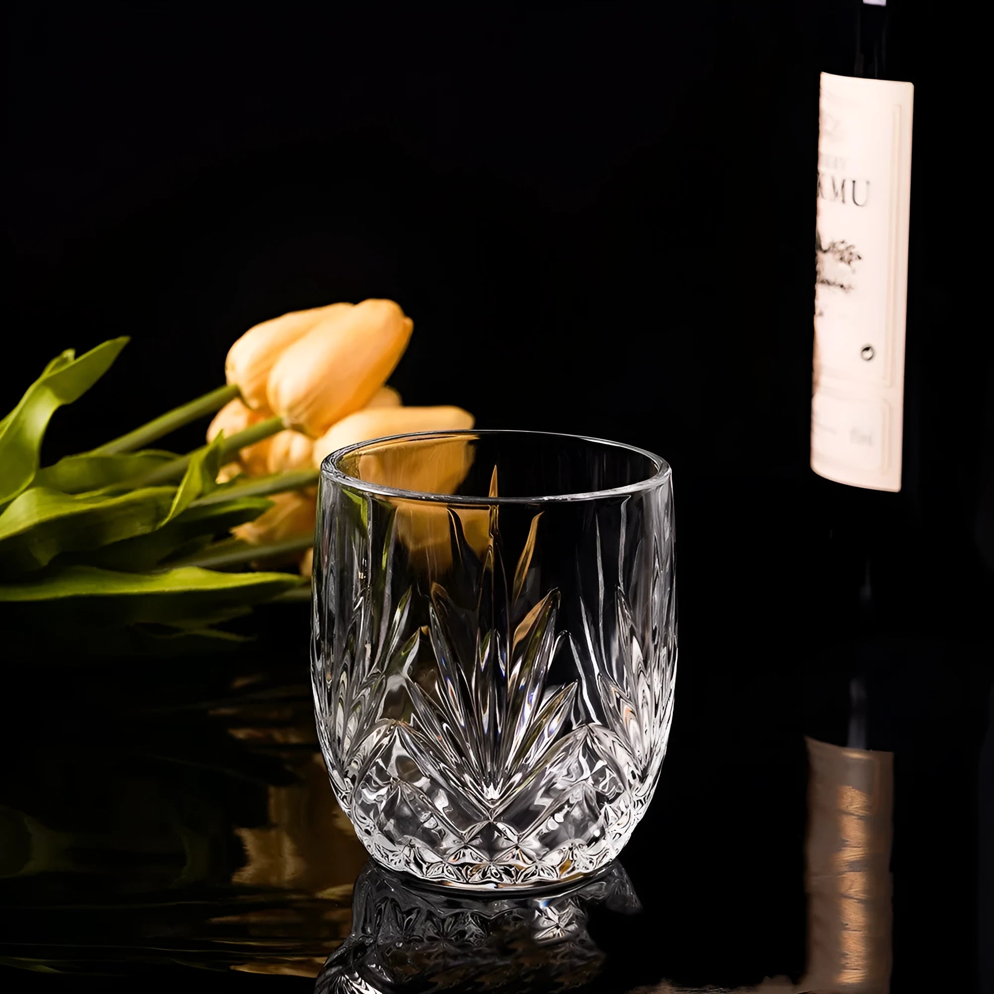 Thick bottom crystal whiskey shot glass in 350ml capacity showing colour variations